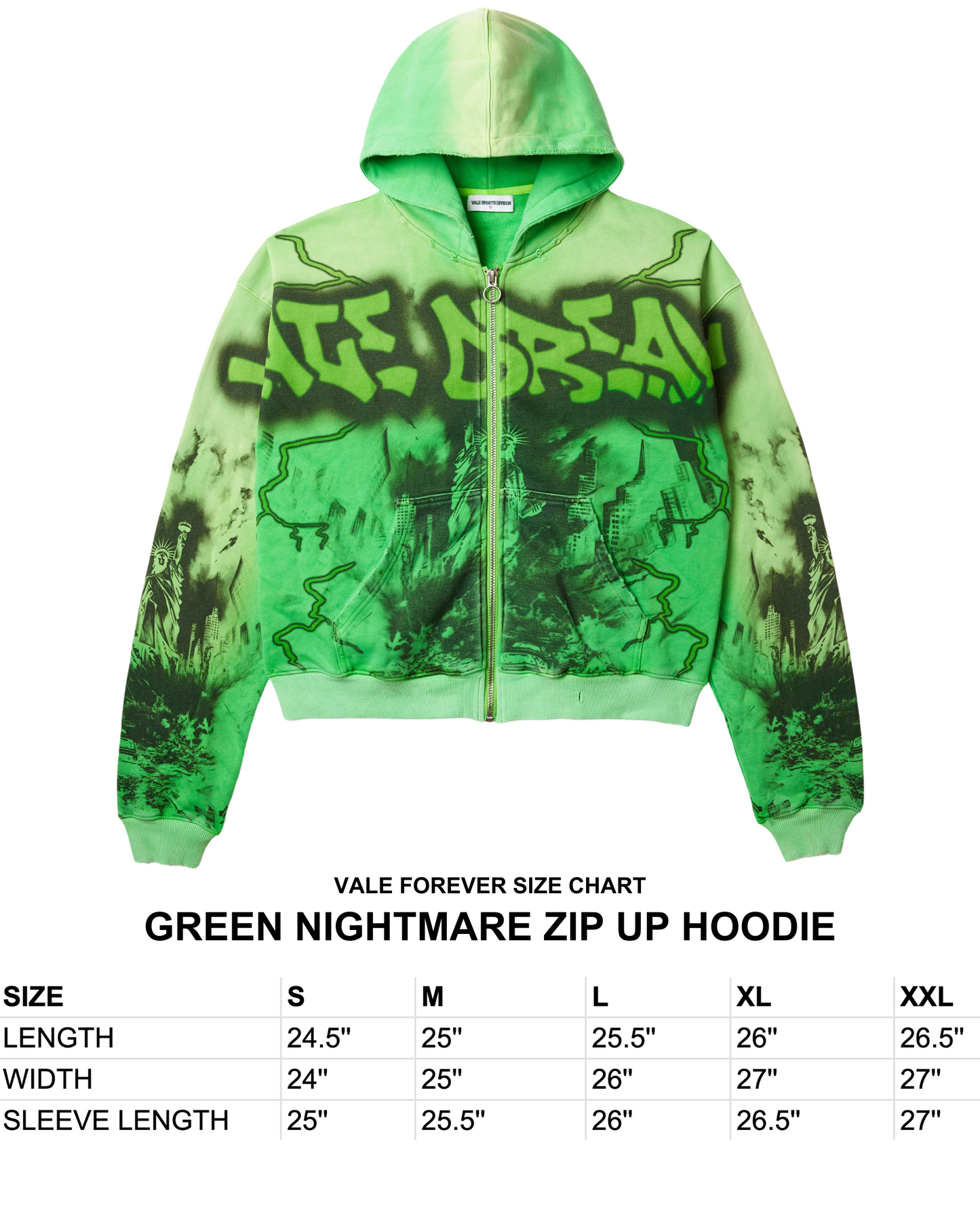 GREEN NIGHTMARE ZIP UP HOODIE